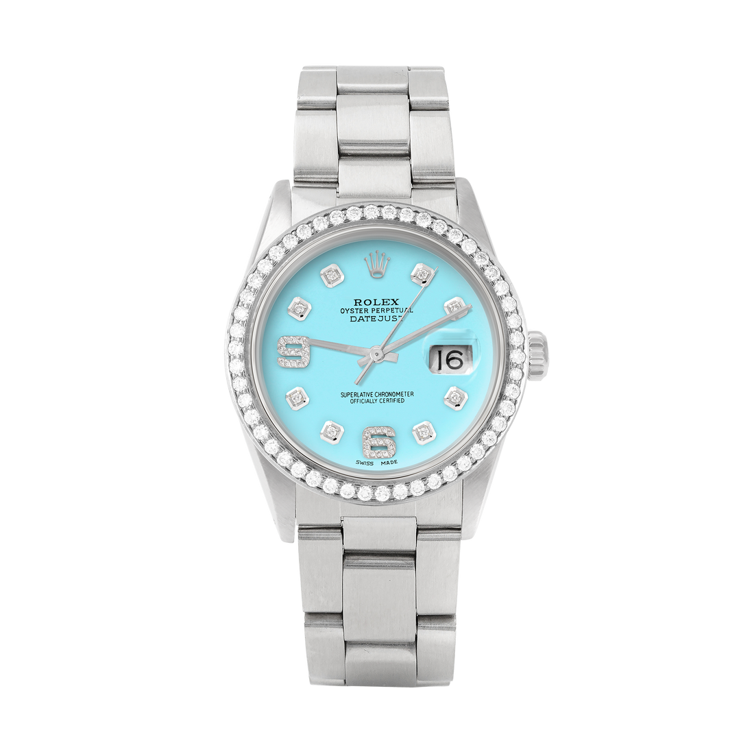 Rolex Datejust 36mm STAINLESS STEEL 16234 Tiffany Blue Dial | 6&9 Diamond |Diamond Hour Markers | 1.8 ct Diamond Bezel