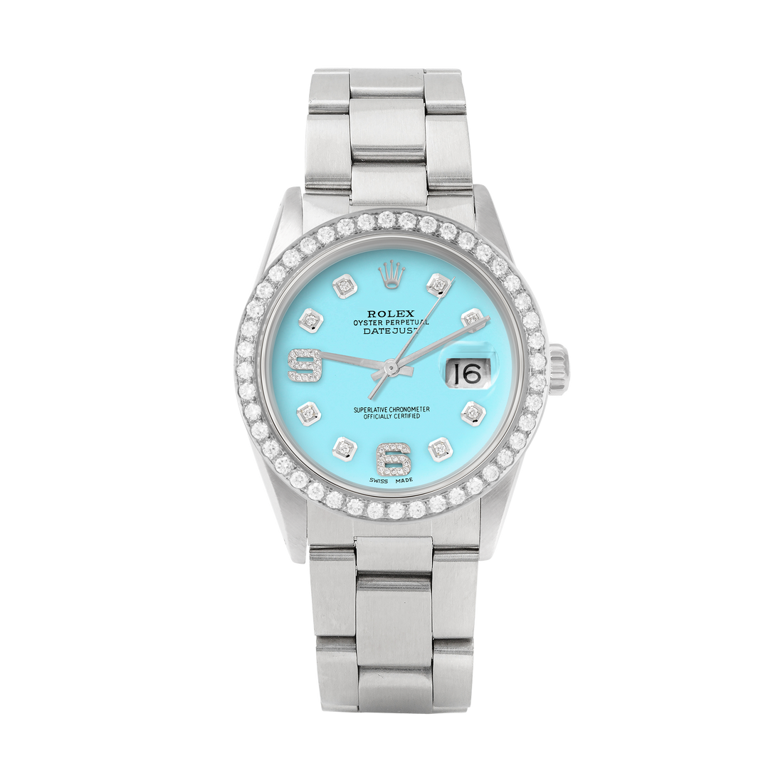 Rolex Datejust 36mm STAINLESS STEEL 16234 Tiffany Blue  Dial | 6&9 Diamond Hour Markers | 2 ct Diamond Bezel