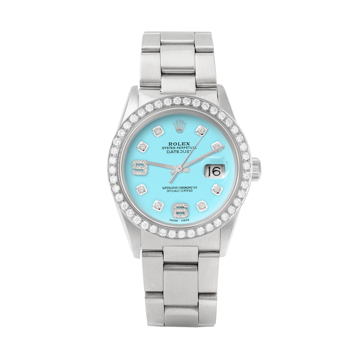 Rolex Datejust 36mm STAINLESS STEEL 16234 Tiffany Blue  Dial | 6&9 Diamond Hour Markers | 2 ct Diamond Bezel