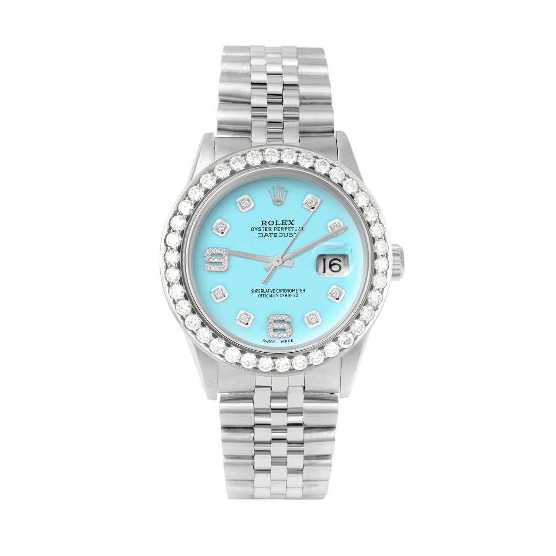 Rolex Datejust 36mm STAINLESS STEEL 16234 Tiffany Blue Dial |6&9 Diamond Hour Markers | 2.5 ct Diamond Bezel