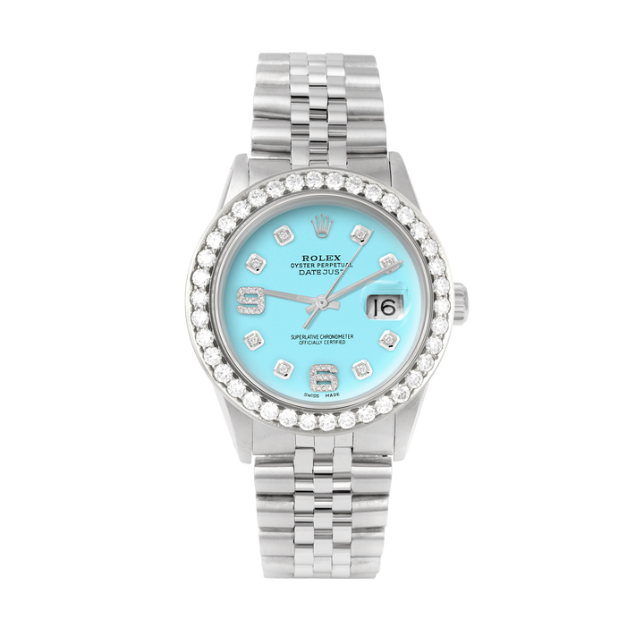 Rolex Datejust 36mm STAINLESS STEEL 16234 Tiffany Blue Dial |6&9 Diamond Hour Markers | 2.5 ct Diamond Bezel