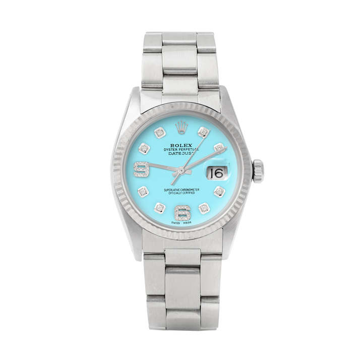 Rolex Datejust 36mm STAINLESS STEEL 16234 Tiffany blue Dial| 6&9 Diamond | Fluted bezel