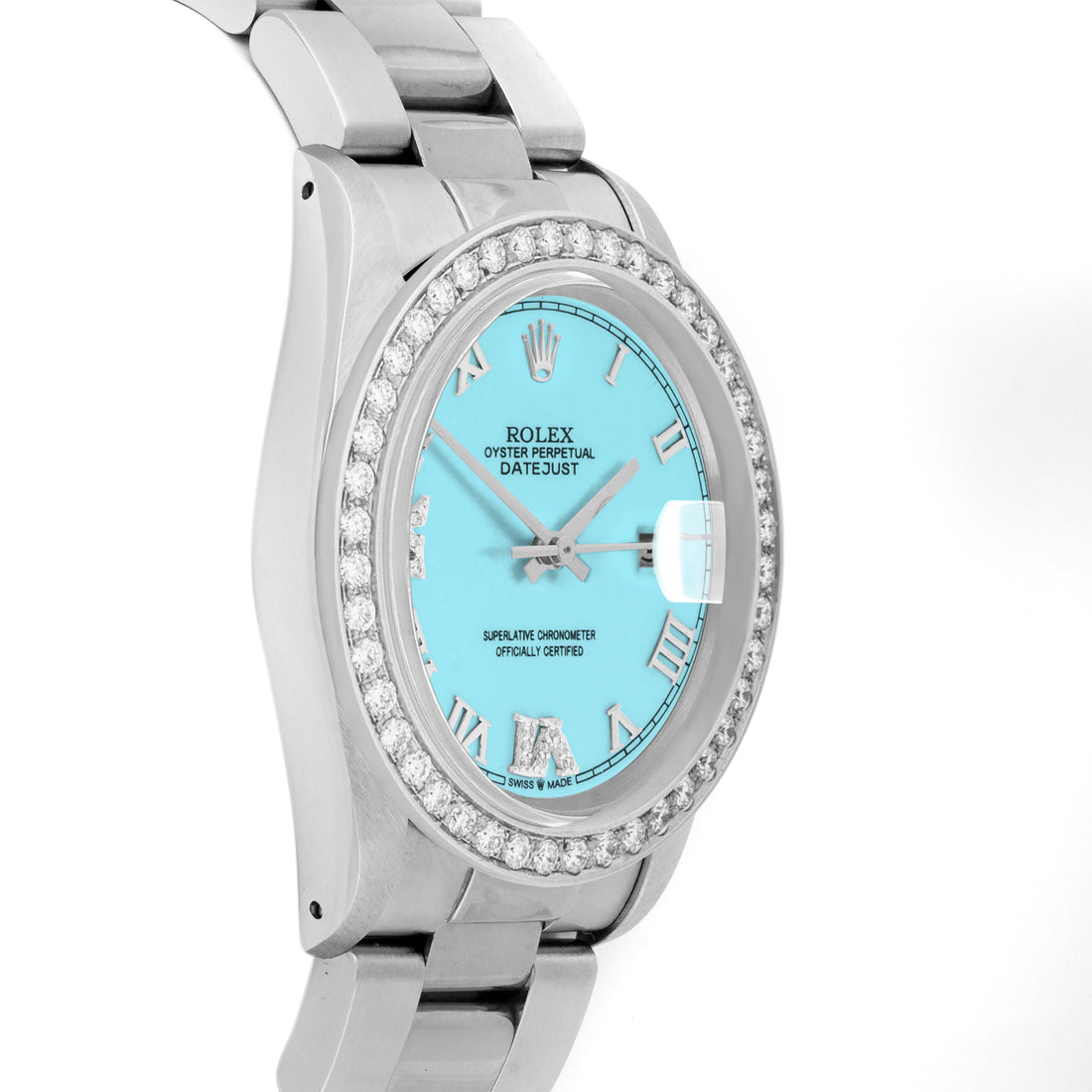Rolex Datejust 36mm STAINLESS STEEL 16234 Tiffany Blue Dial | Roman Hour Markers, 2 ct Diamond Bezel