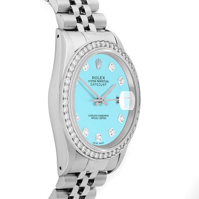Rolex Datejust 36mm STAINLESS STEEL 16234 Tiffany Blue  Dial | Diamond Hour Markers, 1.8 ct Diamond Bezel