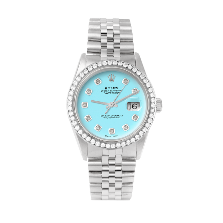 Rolex Datejust 36mm STAINLESS STEEL 16234 Tiffany Blue  Dial | Diamond Hour Markers, 1.8 ct Diamond Bezel