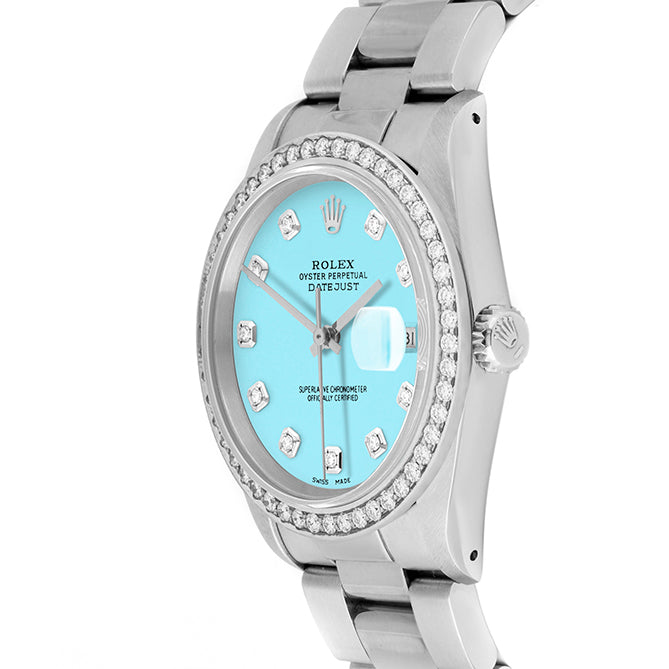 Rolex Datejust 36mm STAINLESS STEEL 16234 Tiffany Blue  Dial | Diamond Hour Markers, 1.8 ct Diamond Bezel