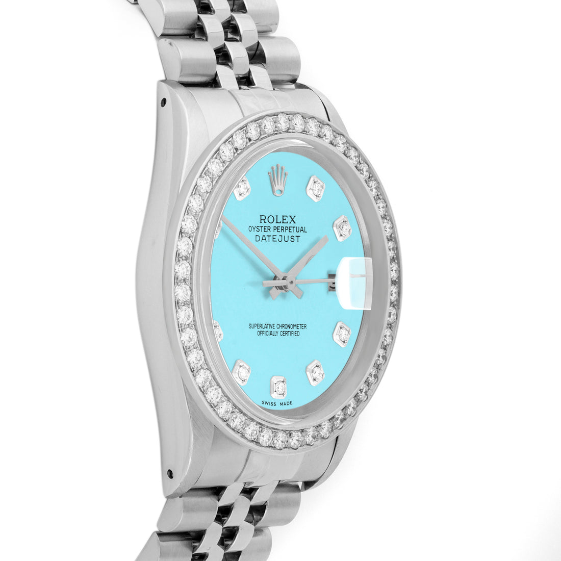 Rolex Datejust 36mm STAINLESS STEEL 16234 Tiffany Blue Dial | Diamond Hour Markers, 2 ct Diamond Bezel