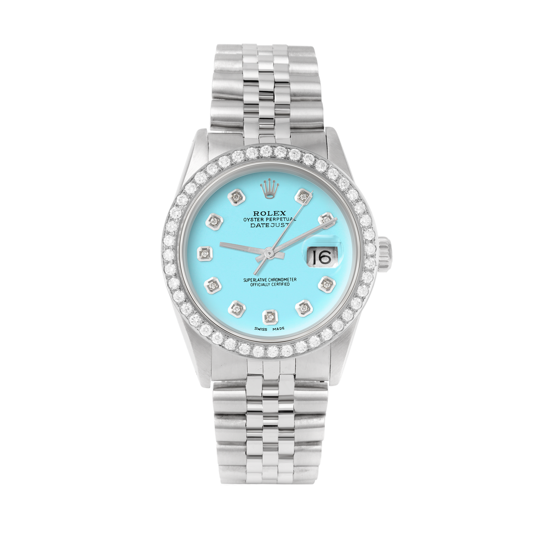 Rolex Datejust 36mm STAINLESS STEEL 16234 Tiffany Blue Dial | Diamond Hour Markers, 2 ct Diamond Bezel