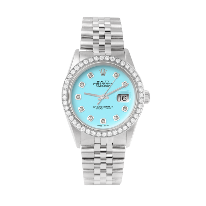 Rolex Datejust 36mm STAINLESS STEEL 16234 Tiffany Blue Dial | Diamond Hour Markers, 2 ct Diamond Bezel