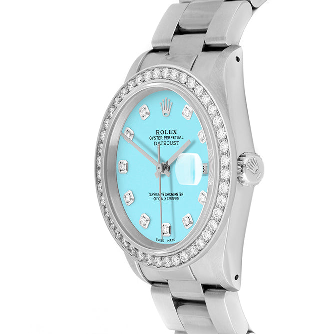 Rolex Datejust 36mm STAINLESS STEEL 16234 Tiffany Blue Dial | Diamond Hour Markers, 2 ct Diamond Bezel