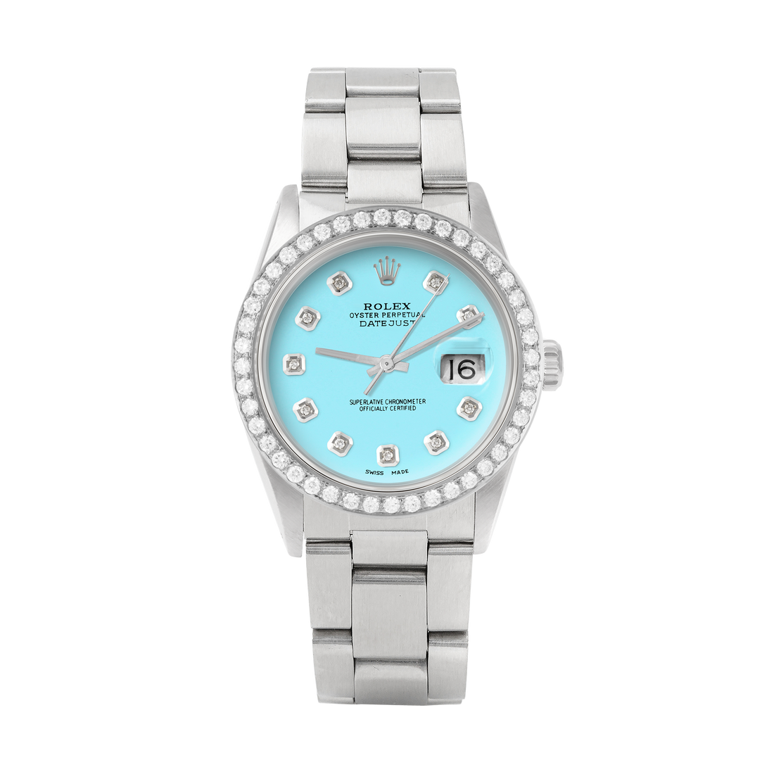 Rolex Datejust 36mm STAINLESS STEEL 16234 Tiffany Blue Dial | Diamond Hour Markers, 2 ct Diamond Bezel