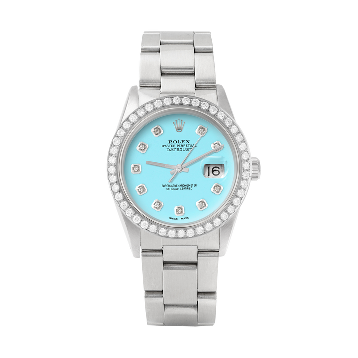 Rolex Datejust 36mm STAINLESS STEEL 16234 Tiffany Blue Dial | Diamond Hour Markers, 2 ct Diamond Bezel