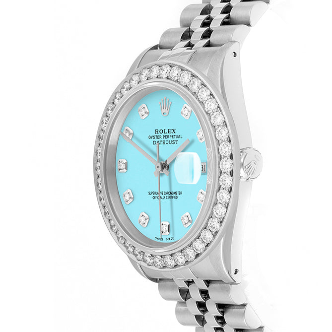 Rolex Datejust 36mm STAINLESS STEEL 16234 Tiffany Blu  Dial | Diamond Hour Markers | 2.5 ct Diamond Bezel