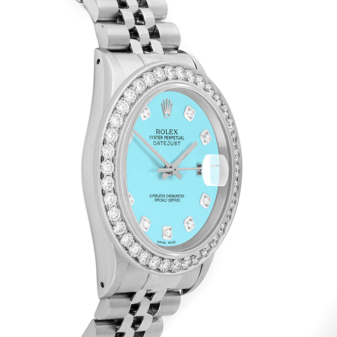 Rolex Datejust 36mm STAINLESS STEEL 16234 Tiffany Blu  Dial | Diamond Hour Markers | 2.5 ct Diamond Bezel