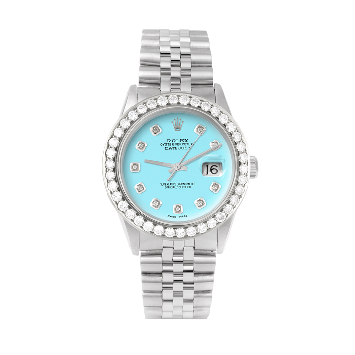 Rolex Datejust 36mm STAINLESS STEEL 16234 Tiffany Blu  Dial | Diamond Hour Markers | 2.5 ct Diamond Bezel