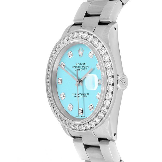Rolex Datejust 36mm STAINLESS STEEL 16234 Tiffany Blu  Dial | Diamond Hour Markers | 2.5 ct Diamond Bezel