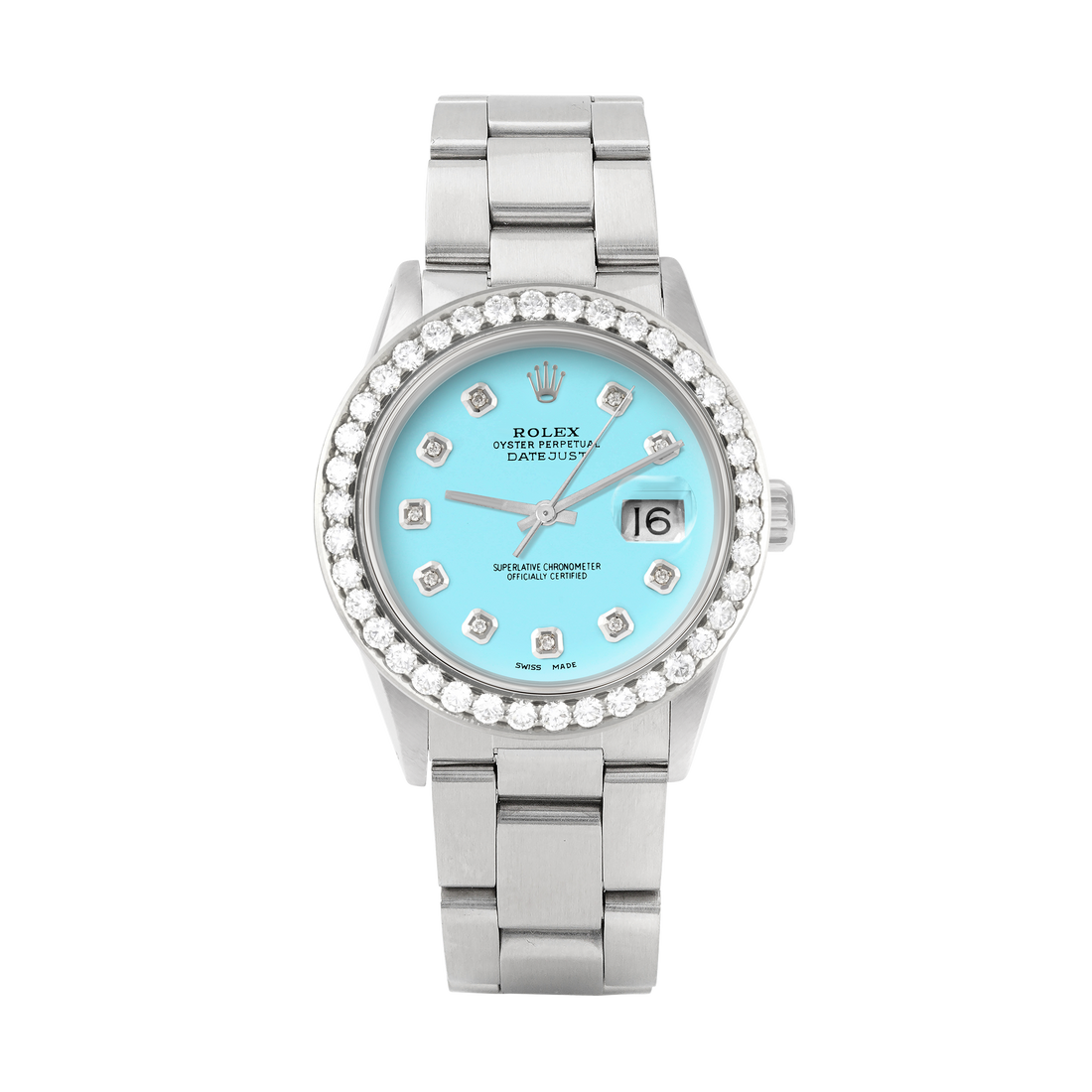Rolex Datejust 36mm STAINLESS STEEL 16234 Tiffany Blu  Dial | Diamond Hour Markers | 2.5 ct Diamond Bezel