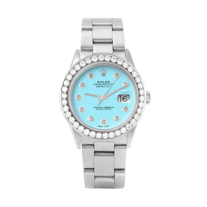 Rolex Datejust 36mm STAINLESS STEEL 16234 Tiffany Blu  Dial | Diamond Hour Markers | 2.5 ct Diamond Bezel