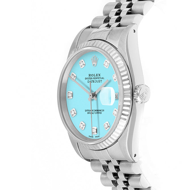 Rolex Datejust 36mm STAINLESS STEEL 16234 Tiffany Blue Dial | Diamond Hour Markers | Fluted Bezel