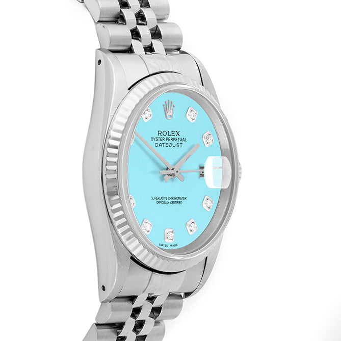Rolex Datejust 36mm STAINLESS STEEL 16234 Tiffany Blue Dial | Diamond Hour Markers | Fluted Bezel