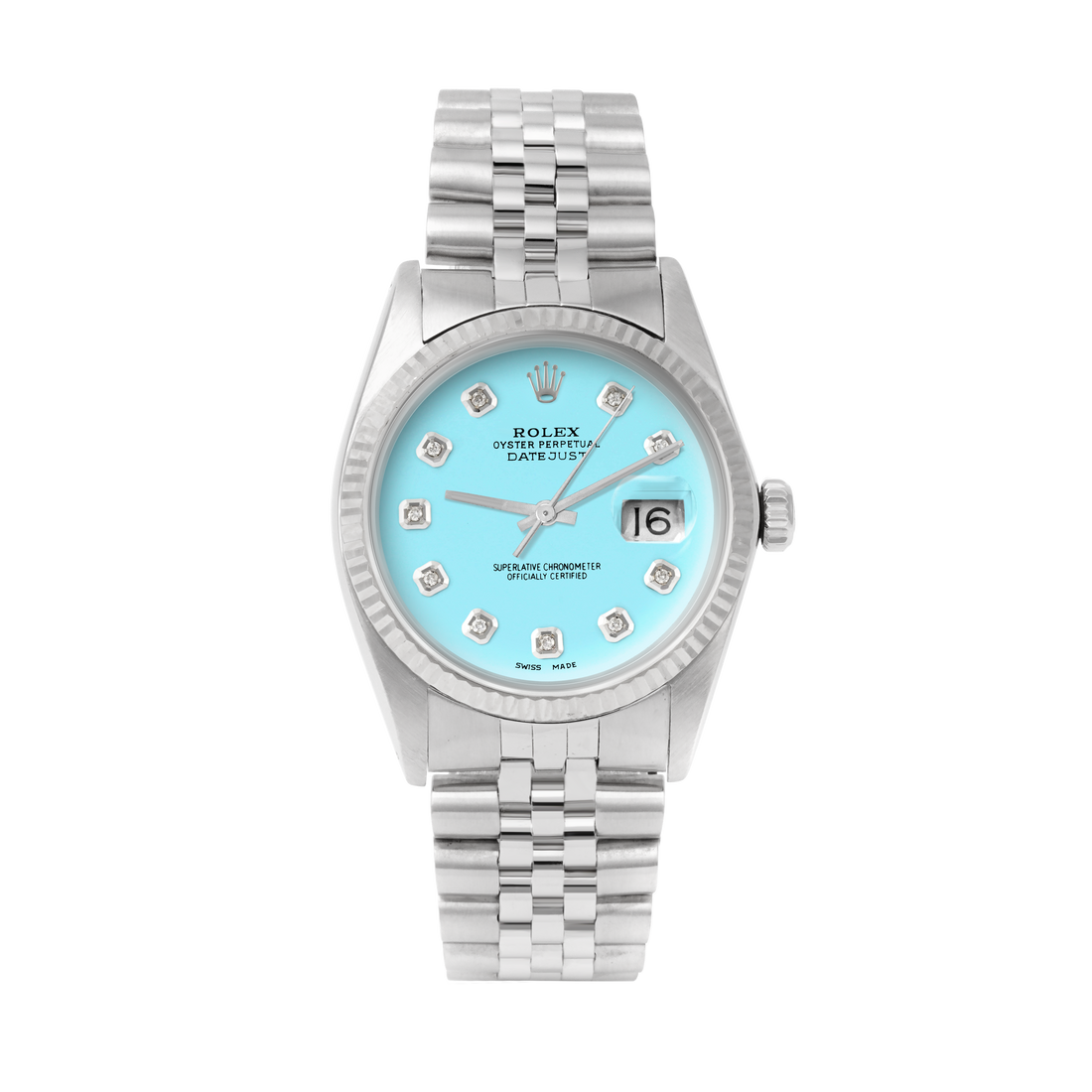 Rolex Datejust 36mm STAINLESS STEEL 16234 Tiffany Blue Dial | Diamond Hour Markers | Fluted Bezel