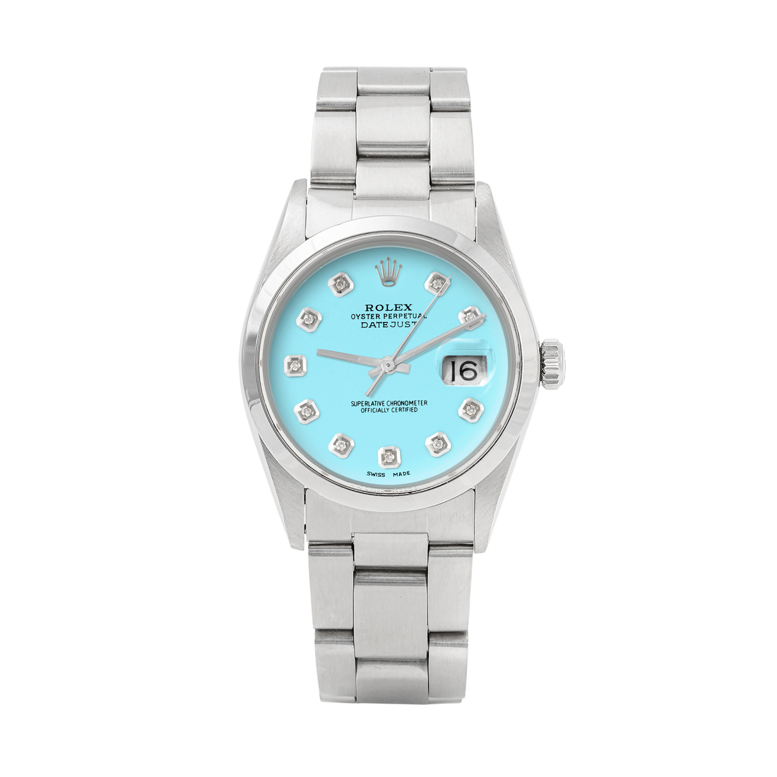 Rolex Datejust 36mm STAINLESS STEEL 16200 Tiffany Blue Dial | Diamond Hour Markers | Smooth Bezel