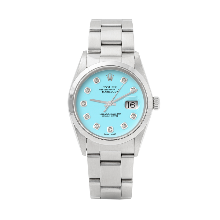 Rolex Datejust 36mm STAINLESS STEEL 16200 Tiffany Blue Dial | Diamond Hour Markers | Smooth Bezel