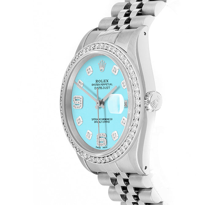 Rolex Datejust 36mm STAINLESS STEEL 16234 Tiffany Blue Dial | 6&9 Diamond |Diamond Hour Markers | 1 ct Diamond Bezel