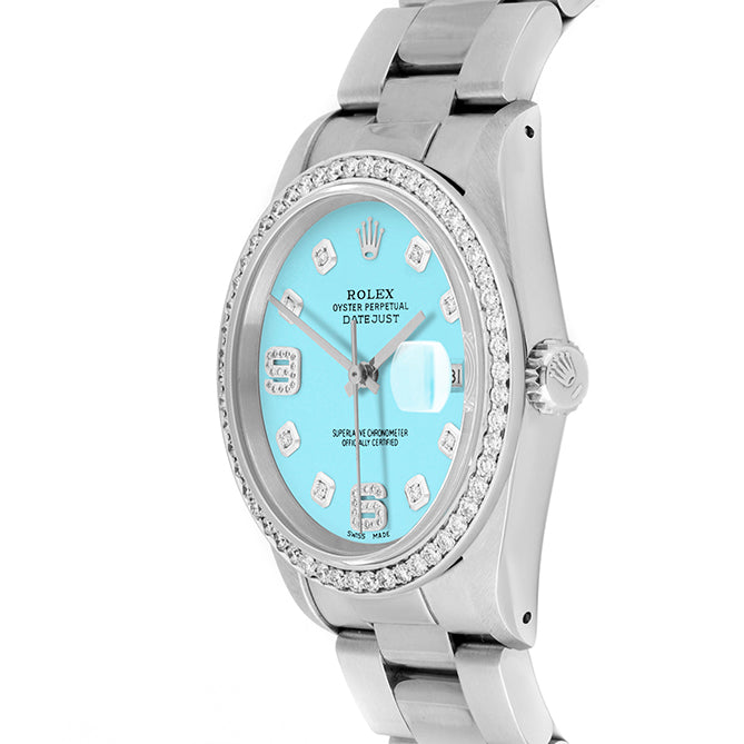 Rolex Datejust 36mm STAINLESS STEEL 16234  Tiffany Blue Dial | 6&9 Diamond |Diamond Hour Markers | 1 ct Diamond Bezel