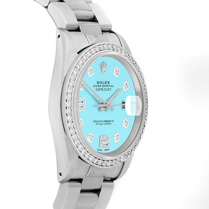 Rolex Datejust 36mm STAINLESS STEEL 16234  Tiffany Blue Dial | 6&9 Diamond |Diamond Hour Markers | 1 ct Diamond Bezel