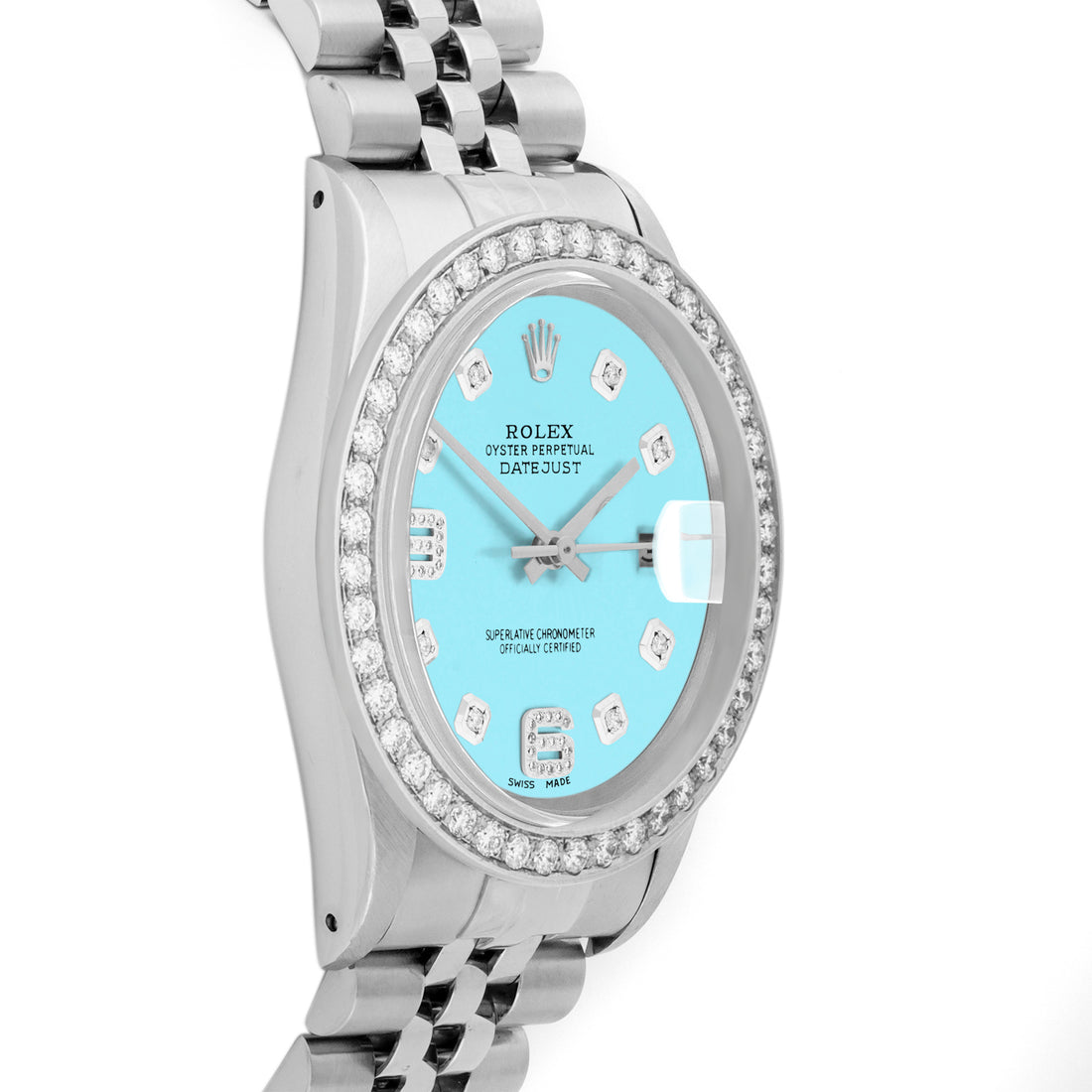 Rolex Datejust 36mm STAINLESS STEEL 16234 Tiffany Blue  Dial | 6&9 Diamond Hour Markers | 2 ct Diamond Bezel
