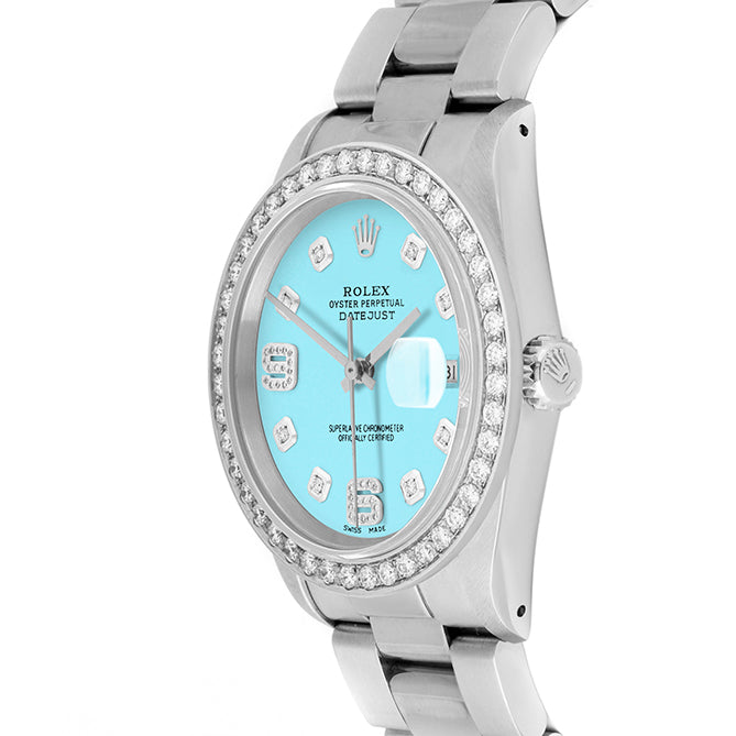 Rolex Datejust 36mm STAINLESS STEEL 16234 Tiffany Blue  Dial | 6&9 Diamond Hour Markers | 2 ct Diamond Bezel