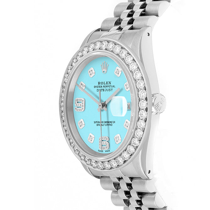 Rolex Datejust 36mm STAINLESS STEEL 16234 Tiffany Blue Dial |6&9 Diamond Hour Markers | 2.5 ct Diamond Bezel
