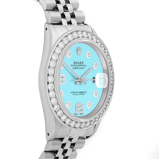 Rolex Datejust 36mm STAINLESS STEEL 16234 Tiffany Blue Dial |6&9 Diamond Hour Markers | 2.5 ct Diamond Bezel