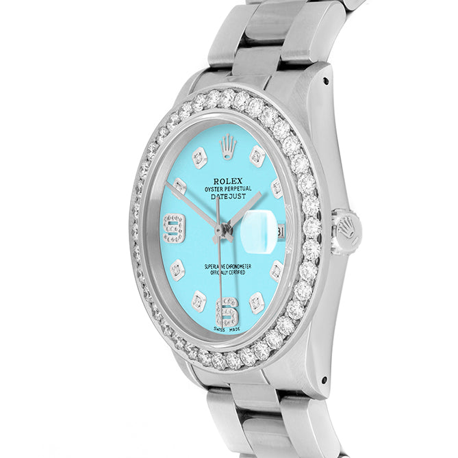 Rolex Datejust 36mm STAINLESS STEEL 16234 Tiffany Blue Dial |6&9 Diamond Hour Markers | 2.5 ct Diamond Bezel