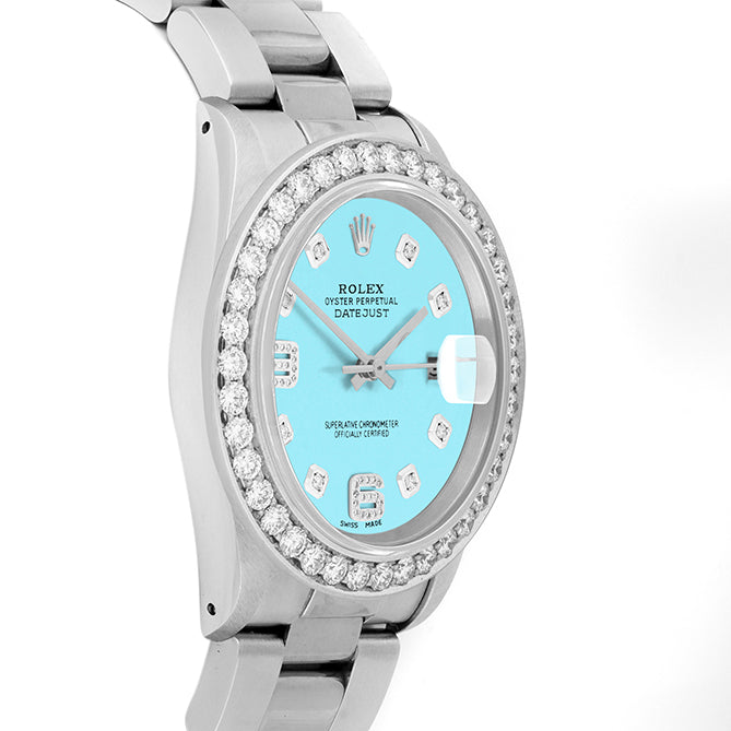 Rolex Datejust 36mm STAINLESS STEEL 16234 Tiffany Blue Dial |6&9 Diamond Hour Markers | 2.5 ct Diamond Bezel
