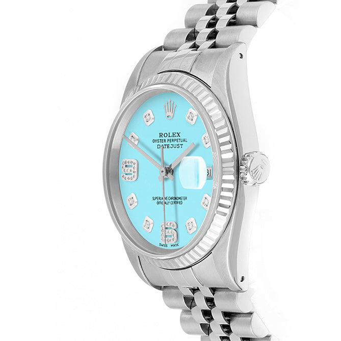 Rolex Datejust 36mm STAINLESS STEEL 16234  Tiffany blue Dial | 6&9 Diamond | Fluted Bezel