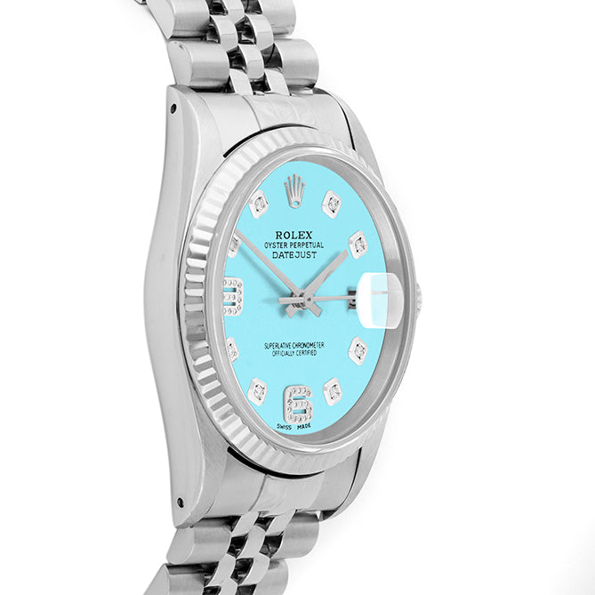 Rolex Datejust 36mm STAINLESS STEEL 16234  Tiffany blue Dial | 6&9 Diamond | Fluted Bezel