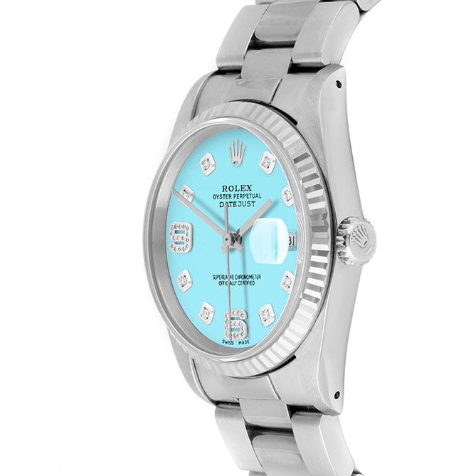 Rolex Datejust 36mm STAINLESS STEEL 16234 Tiffany blue Dial| 6&9 Diamond | Fluted bezel