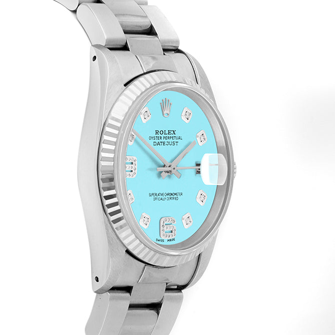 Rolex Datejust 36mm STAINLESS STEEL 16234 Tiffany blue Dial| 6&9 Diamond | Fluted bezel