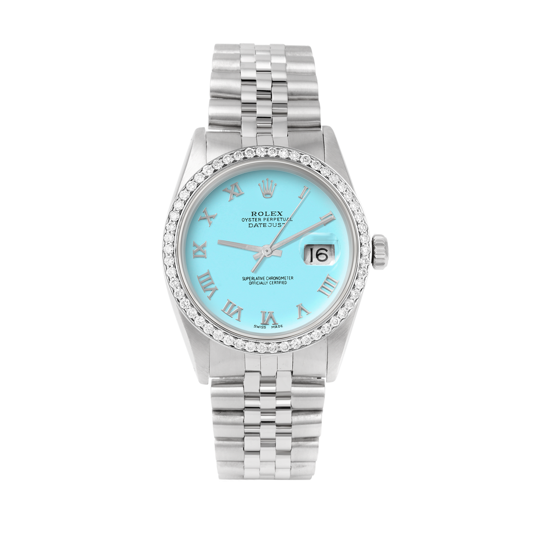 Rolex Datejust 36mm STAINLESS STEEL 16234 Tiffany Blue Dial | Roman Hour Markers | 1 ct Diamond Bezel
