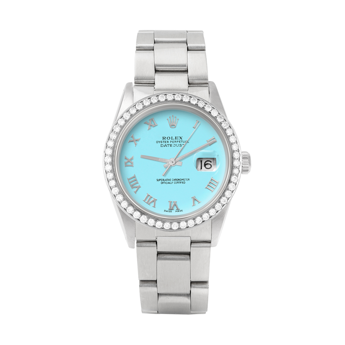 Rolex Datejust 36mm STAINLESS STEEL 16234 Tiffany Blue Dial | Roman Hour Markers, 1.8 ct Diamond Bezel