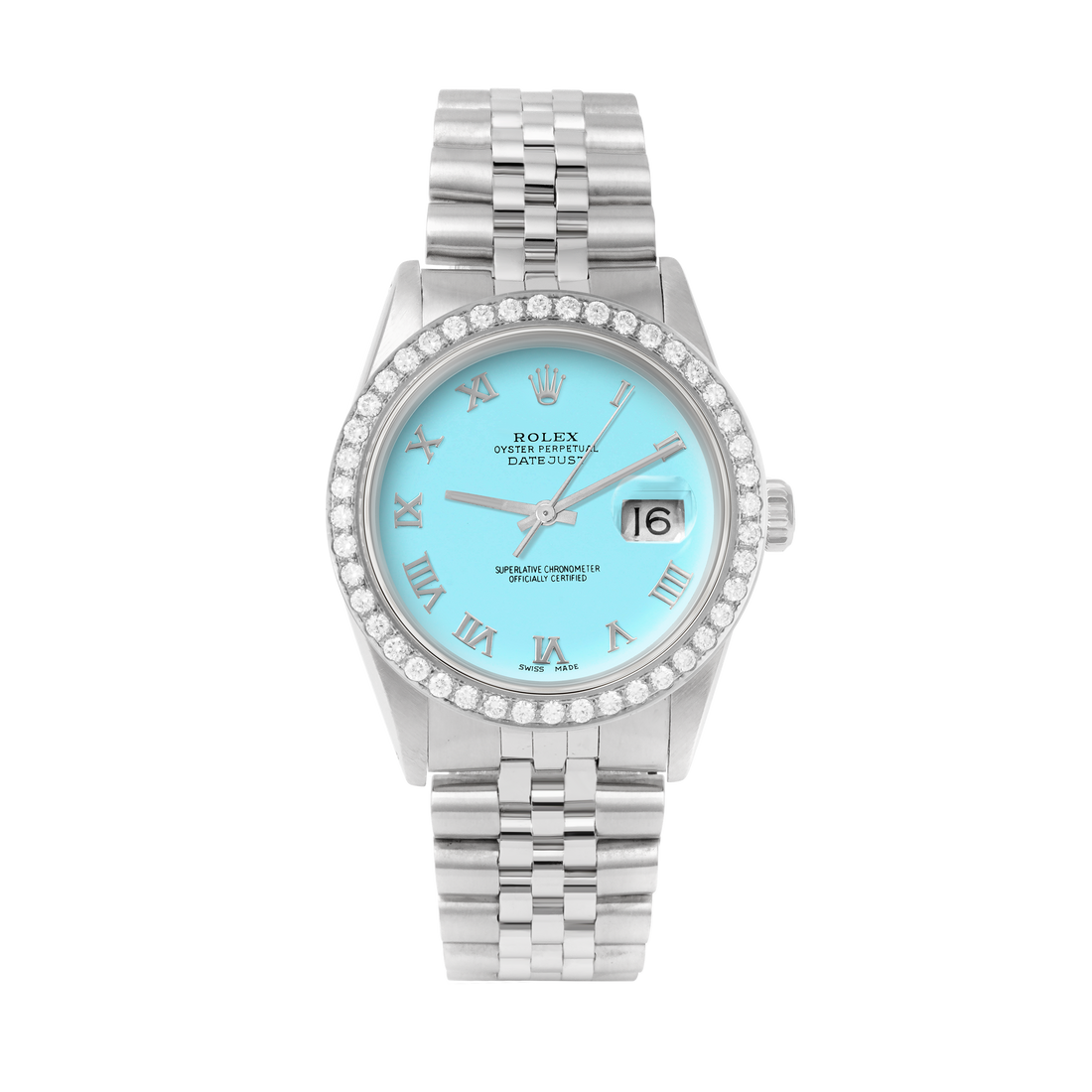 Rolex Datejust 36mm STAINLESS STEEL 16234 Tiffany Blue Dial | Roman Hour Markers, 2 ct Diamond Bezel