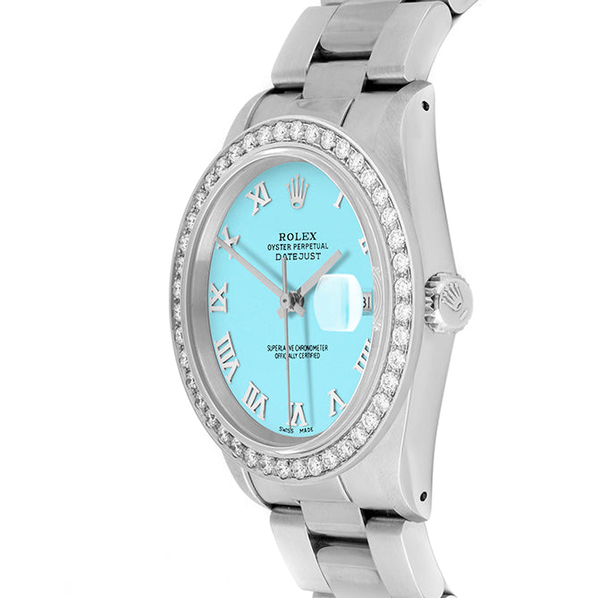 Rolex Datejust 36mm STAINLESS STEEL 16234 Tiffany Blue Dial | Roman Hour Markers, 2 ct Diamond Bezel