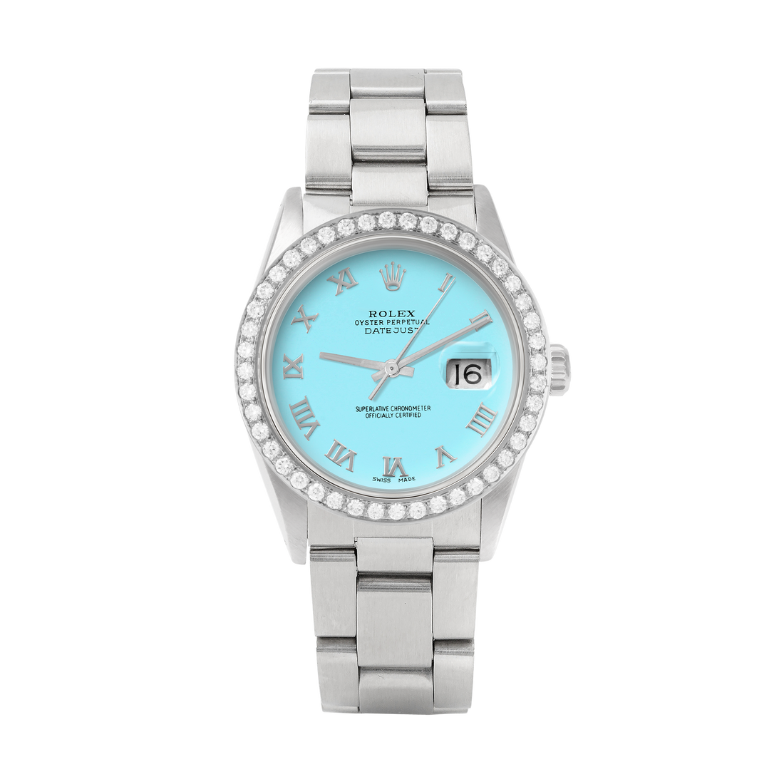Rolex Datejust 36mm STAINLESS STEEL 16234 Tiffany Blue Dial | Roman Hour Markers, 2 ct Diamond Bezel