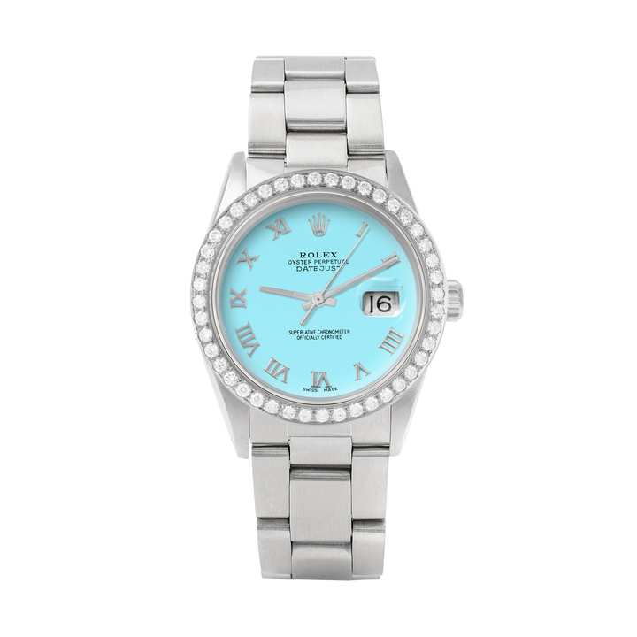 Rolex Datejust 36mm STAINLESS STEEL 16234 Tiffany Blue Dial | Roman Hour Markers, 2 ct Diamond Bezel