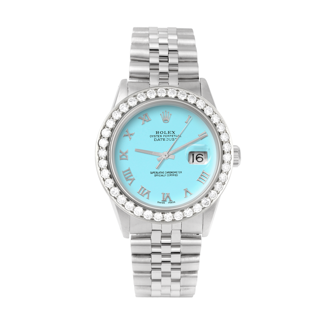 Rolex Datejust 36mm STAINLESS STEEL 16234 Tiffany Blue  Dial | Roman Hour Markers | 2.5 ct Diamond Bezel