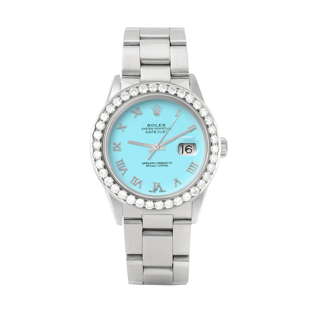Rolex Datejust 36mm STAINLESS STEEL 16234 Tiffany Blue  Dial | Roman Hour Markers | 2.5 ct Diamond Bezel