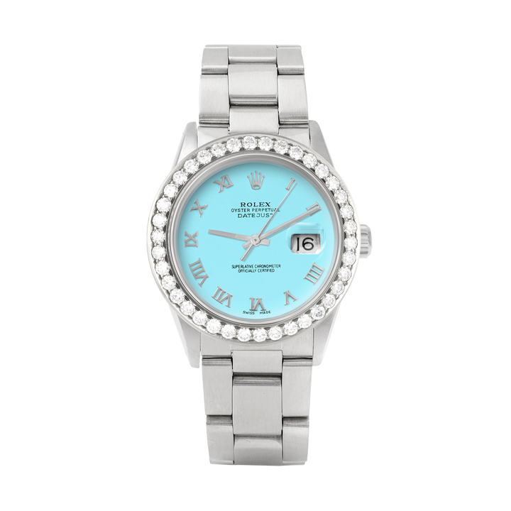 Rolex Datejust 36mm STAINLESS STEEL 16234 Tiffany Blue  Dial | Roman Hour Markers | 2.5 ct Diamond Bezel