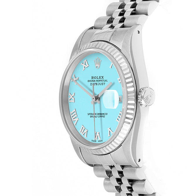 Rolex Datejust 36mm STAINLESS STEEL 16234 Tiffany Blue Dial | Roman Hour Markers | Fluted  Bezel